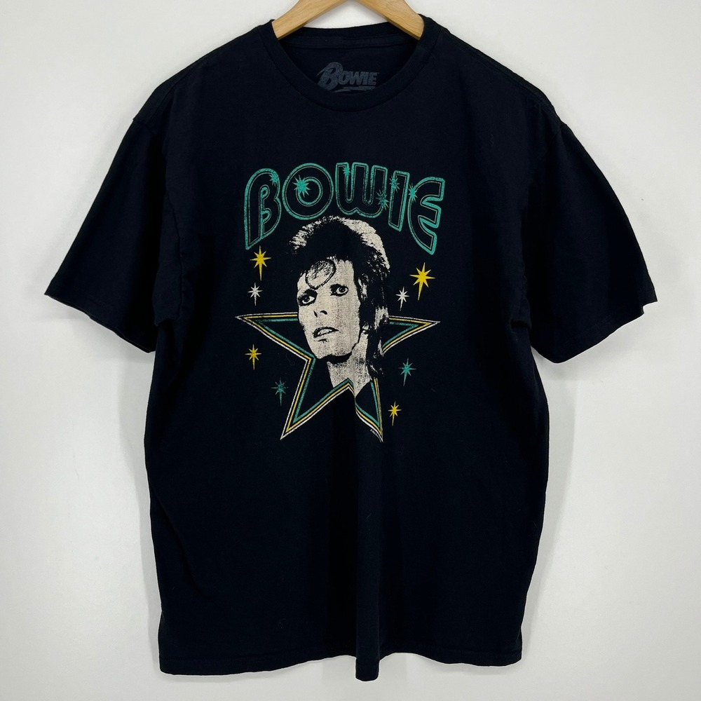 David Bowie Ziggy Stardust Graphic T-Shirt Mens XL Black Rock Band Tee Cotton